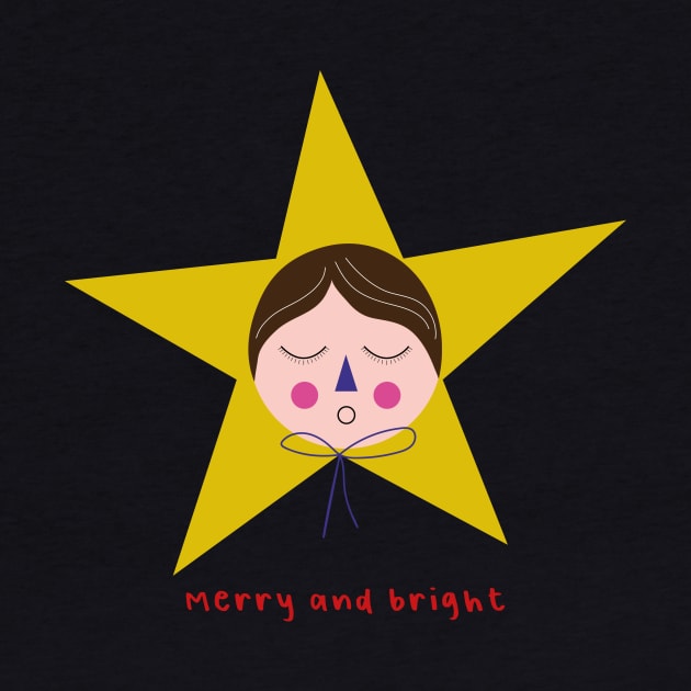 Cute Christmas star merry and bright happy holiday by sugarcloudlb-studio